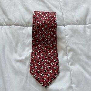 DAKS Mens 100% Silk Necktie Luxury Tie‎ Red Blue Geometric Designer Maximalist